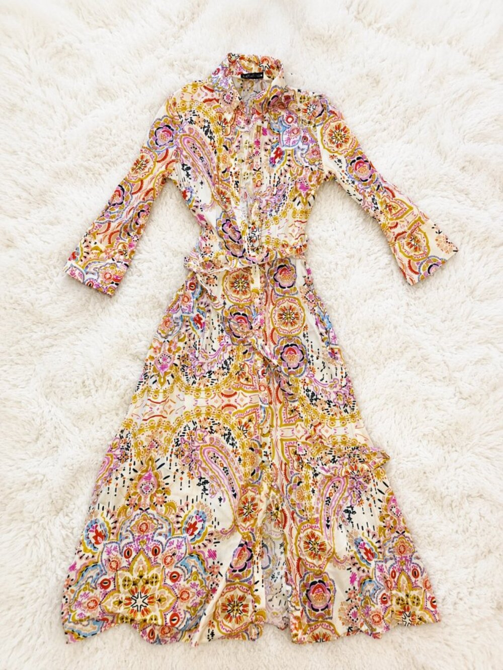 Zara Printed Midi Shirt Dress | Size Small | 100% Cotton | Belted